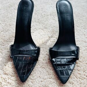 Femme LA Black Croc-Embossed Women's Heels